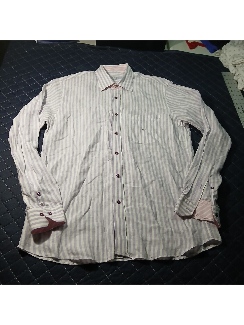 Colori Capri Vintage Striped Button Up Shirt L Pink Purple Made In Italy